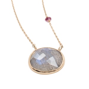 Handmade Faceted Labradorite Necklace: 14k Gold Oval Pendant