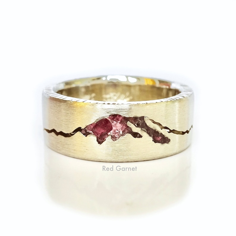 Mount Rainier Summit Ring, 8mm Band, Mens Mountain Wedding, Mountain Ring Gold, Mountain Ring with Personalization, Wide Mountain Band image 6