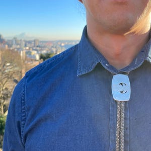 Sterling Silver Mountain Bolo Tie: Cowboy Western Wedding Jewelry, Ready Made