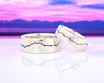 Conjunto de anillos de boda de montaña / Anillos de montaña personalizados para parejas /
