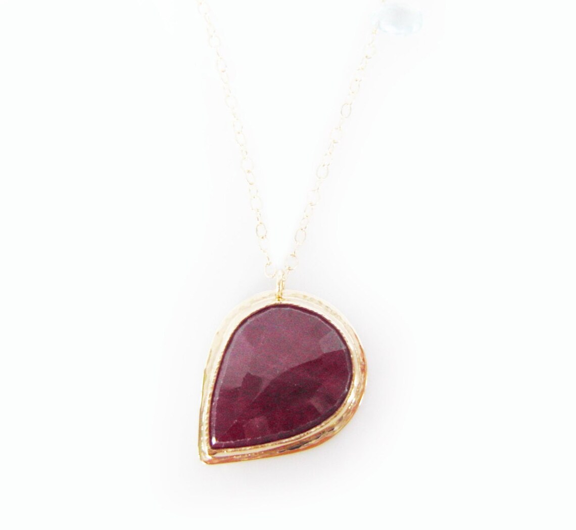 Ruby Teardrop Necklace Handmade Ruby Pendant With Recycled Etsy