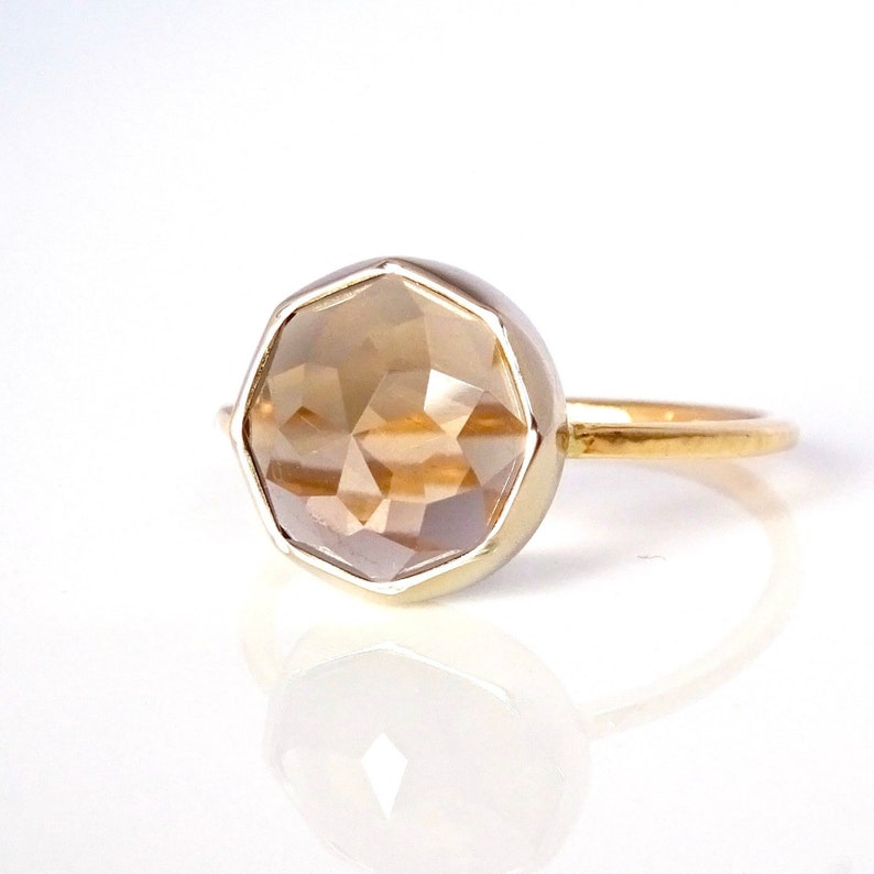 Smoky Quartz Nena Stacker Ring, Birthstone Gold Ring, Gemstone Stacking Ring, Gold gem stone Stacker, Smoky Quartz Ring image 1