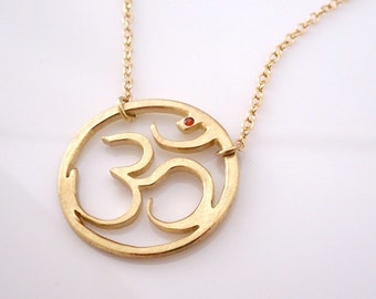 OM Necklace, 14k Yellow Gold OM Pendant, Spiritual Jewelry, OM 14k Yellow Necklace, Handmade Om Spirit Necklace