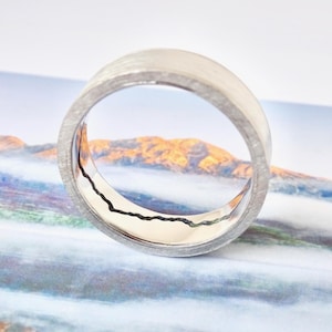 Hidden Inlay Mountain Ring, Classic Alternative Wedding Mountain Band, Range Inlay Wedding Band, Personalized Birthstone Mountain Ring