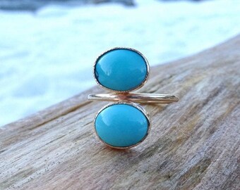 Sleeping Beauty Turquoise Stacker Cleo Ring, Turquoise Stacker Ring, Petite Turquoise Ring, Oval Gemstone Stacker Ring, Yellow Gold Stacker