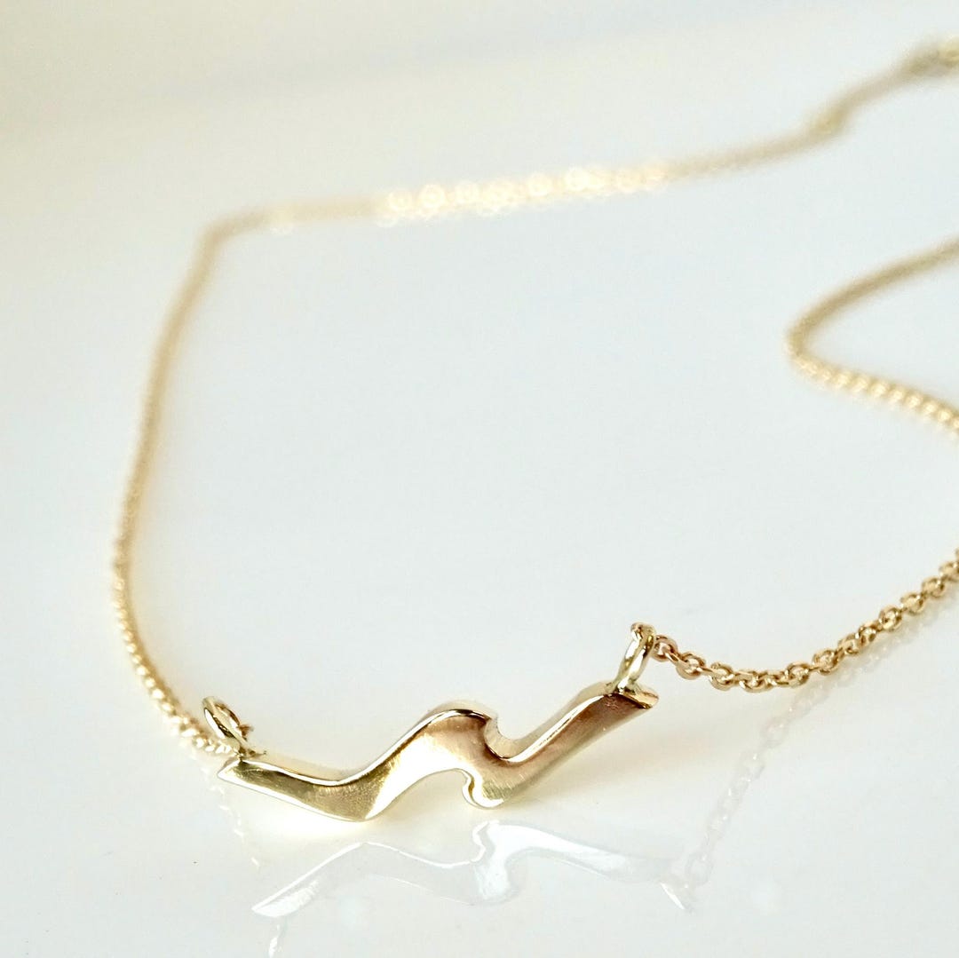 Waves Necklace, Ocean Inspired Pendant, Recycled 14k Gold Wave and