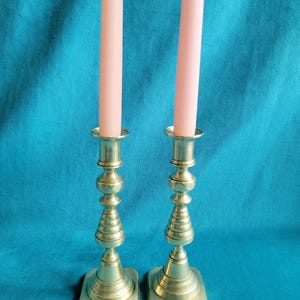 Antique Solid Brass English Beehive Candlesticks S/2