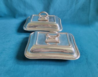 Antique James Dixon & Sons Silver Plate Sheffield, England Covered Serving Dishes - Pair