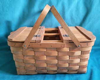 Basketville Picnic & Wine Splint Wood Basket
