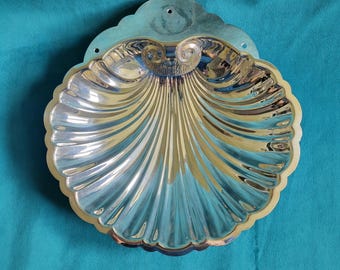 Mid-Century Silver Plated Clamshell Tray, Ornate Dolphin Feet Serving Dish