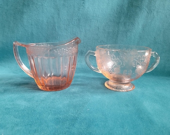 Pink Depression Glass Sugar & Creamer Set