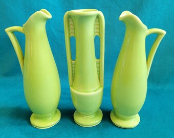 Shawnee Pottery Chartreuse Ewer Bud Vases S/3