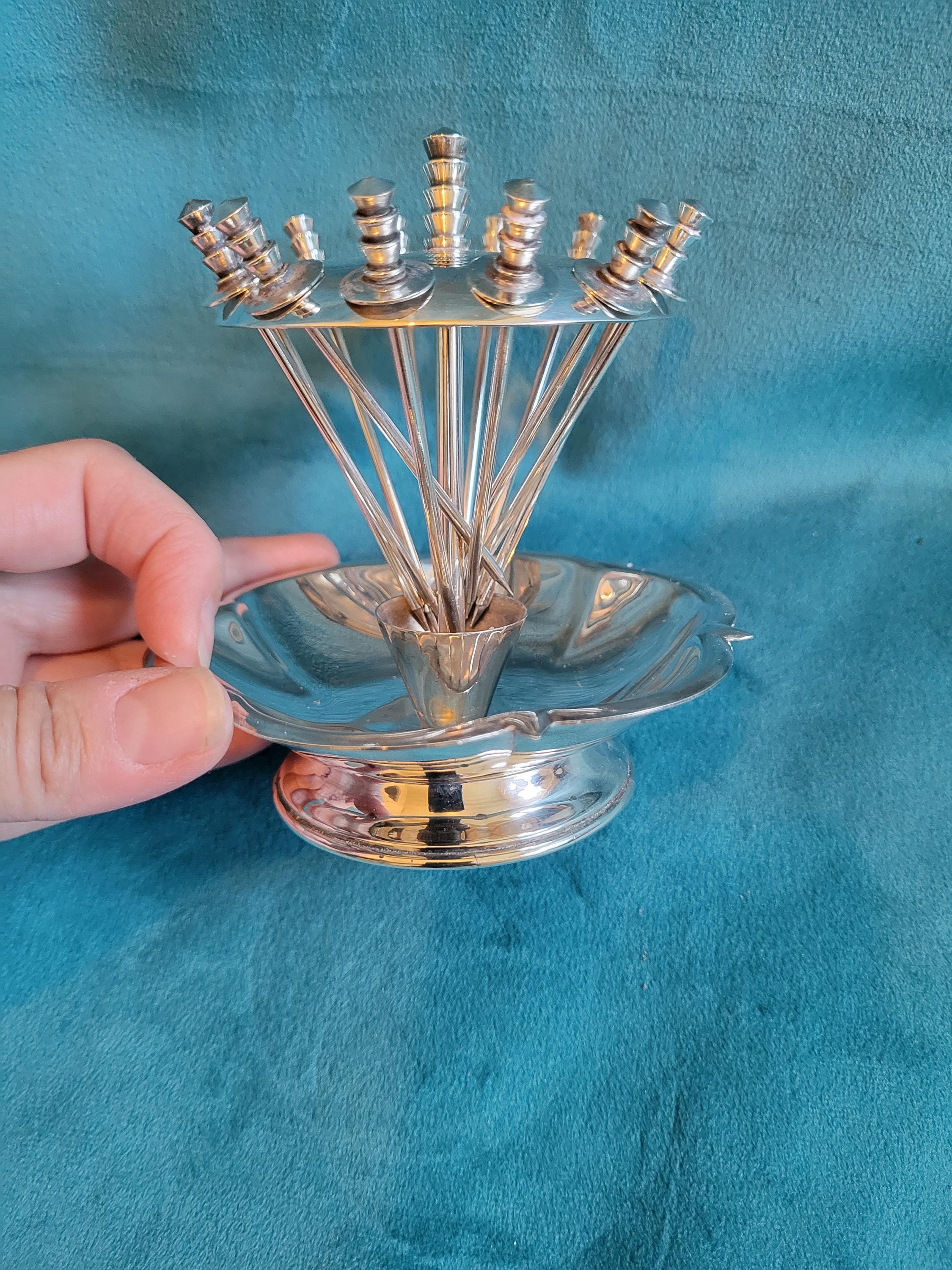 Silver Plated Appetizer Picks With Stand - Etsy