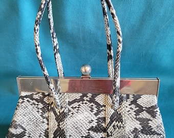Classic Vintage Gray and White Faux Snakeskin Purse