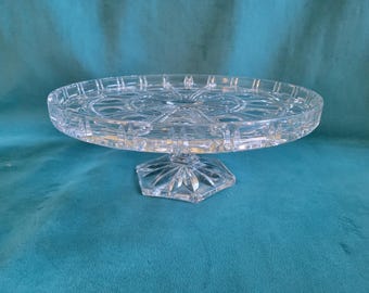 Vintage Cut Crystal Round 11" Footed Cake Stand