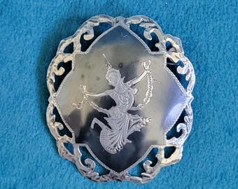 Siam Sterling Silver Niello Brooch