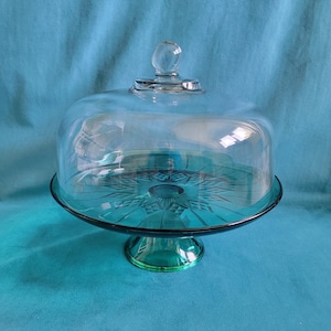 Vintage Anchor Hocking Canfield Emerald Green Cake Stand Punch Bowl Set