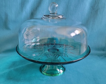Vintage Anchor Hocking Canfield Emerald Green Cake Stand Punch Bowl Set