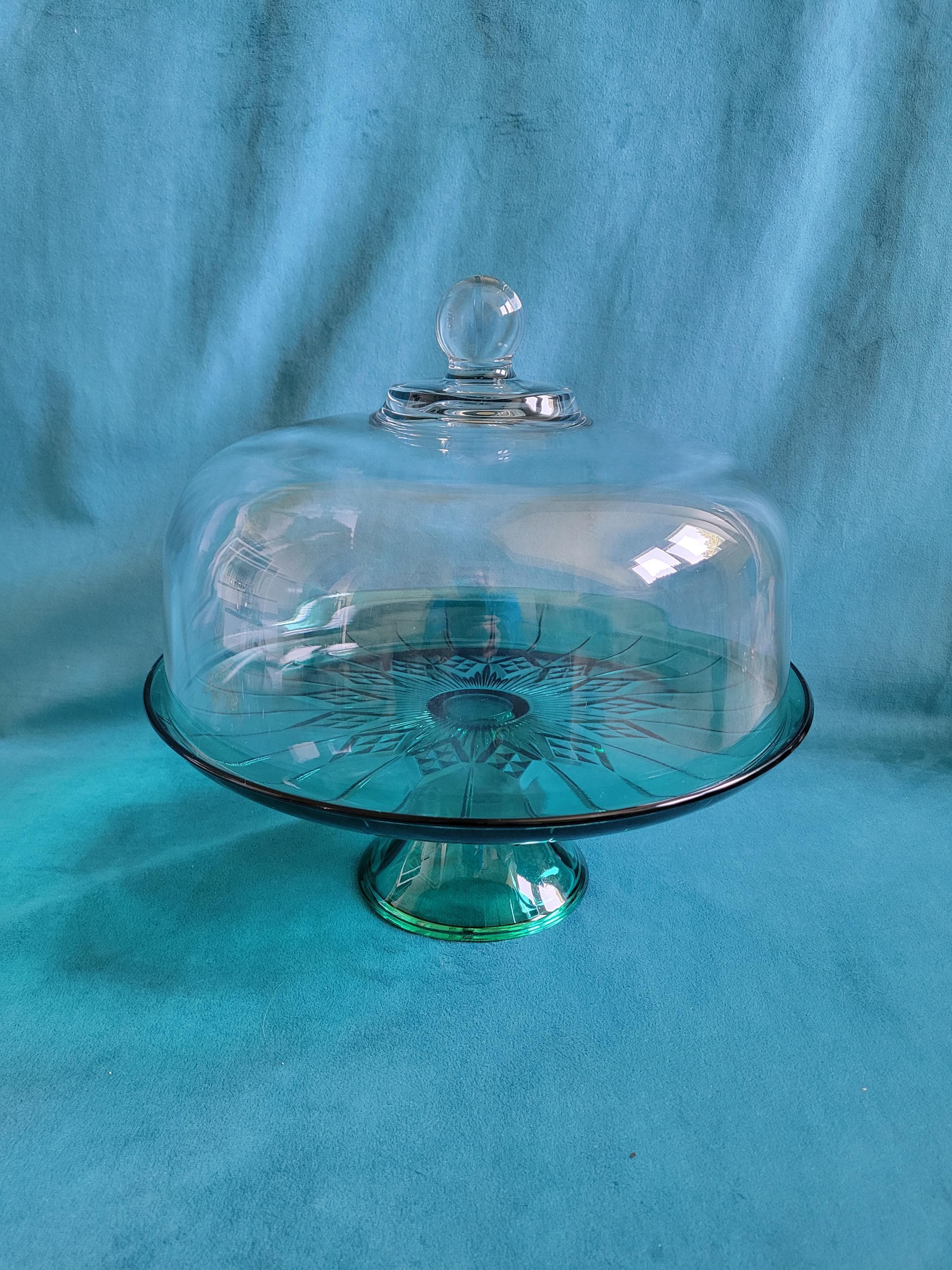 Vintage Anchor Hocking Canfield Emerald Green Cake Stand Punch