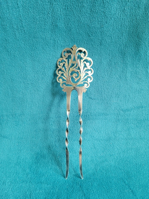 Antique Victorian Sterling Silver Stamped Hairpin