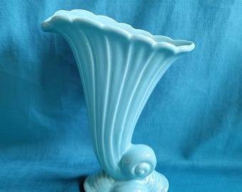 Vintage Aqua USA Made Tall Ceramic Vase