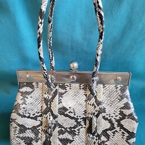 Classic Vintage Gray and White Faux Snakeskin Purse
