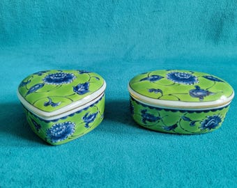 Otagiri Japanese Porcelain Floral Heart and Oval Trinket Boxes S/2