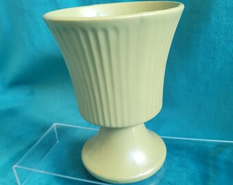 McCoy Floraline Olive Green Round Stoneware Pedestal Vase