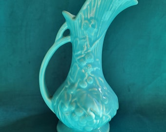 Vintage McCoy Aqua Grapevine Pitcher Vase