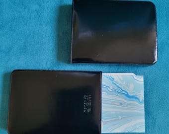 Black Italian Lacquered Leather 2 Piece Card Holder