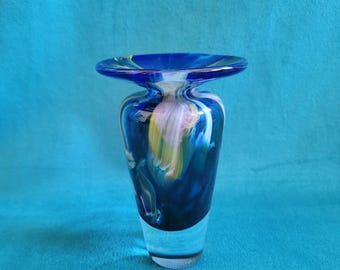 Studio Art Glass Blue Blown Bud Vase