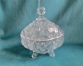 Cut Crystal 4 Footed 2 Piece Oval Dish with Steeple Lid