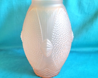 Art Deco Pink Molded Frosted Glass Vase, Large