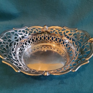 Silver Vintage Pierced Oval Nut Bowl