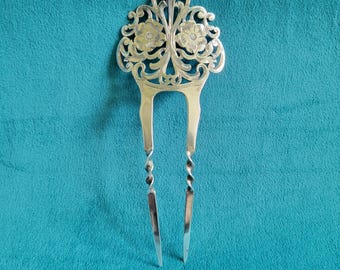 Antique Victorian Sterling Silver Hairpin Floral Openwork