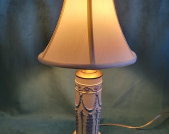Wedgwood Queensware Embossed Blue & White Table Lamp