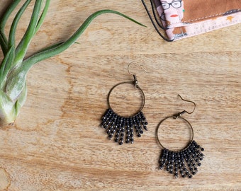 Ruth Bader Ginsburg Earrings, RBG, Black Seed Bead Earrings, Handwoven Earrings, Fringe Earrings, Dangle Earrings