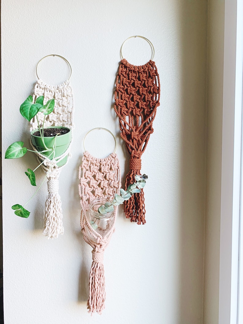 Hoop Macrame Hoop Plant Hanger Small Wall Plant Hanger Eclectic Home Decor Macrame Wall Hanging Plant Hanger or Holder Natural Cotton