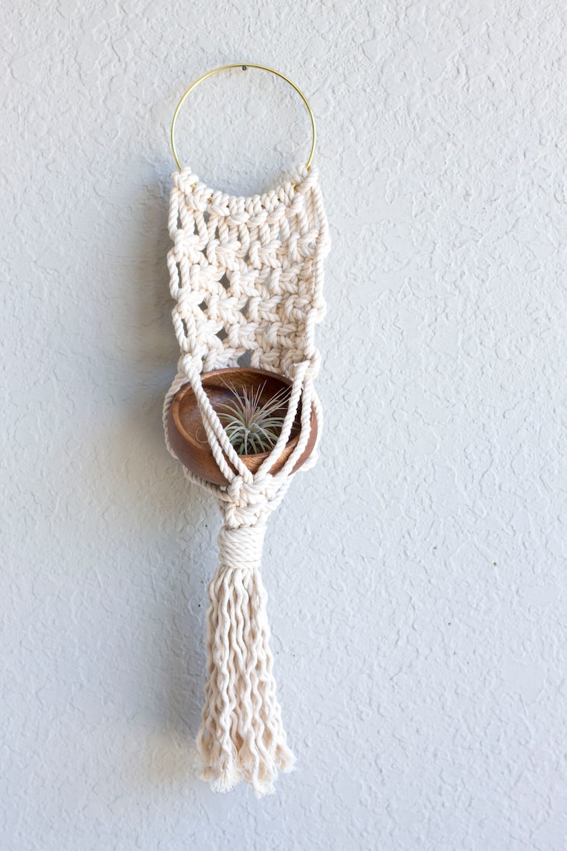 Hoop Macrame Hoop Plant Hanger Small Wall Plant Hanger Eclectic Home Decor Macrame Wall Hanging Plant Hanger or Holder Natural Cotton