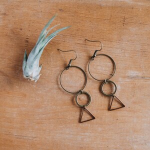 Mixed Metal Dangle Geometric Earrings, Hypoallergenic, Circles, Triangles, Long Earrings, Lightweight Earrings, Boho Earrings image 3