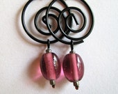Pink and Black Earrings, Pink Lamp Work Bead and Black Metal Earrings, Candy Pink Earrings