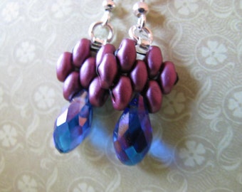 Lavender Lilac Superduo Earrings, Hand Beaded Earrings, Superduo Earrings, Purple Earrings