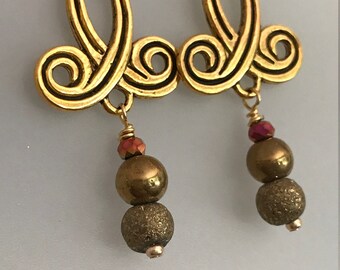 Gold Beaded Earrings, Antique Gold Earrings, Art Deco Boho