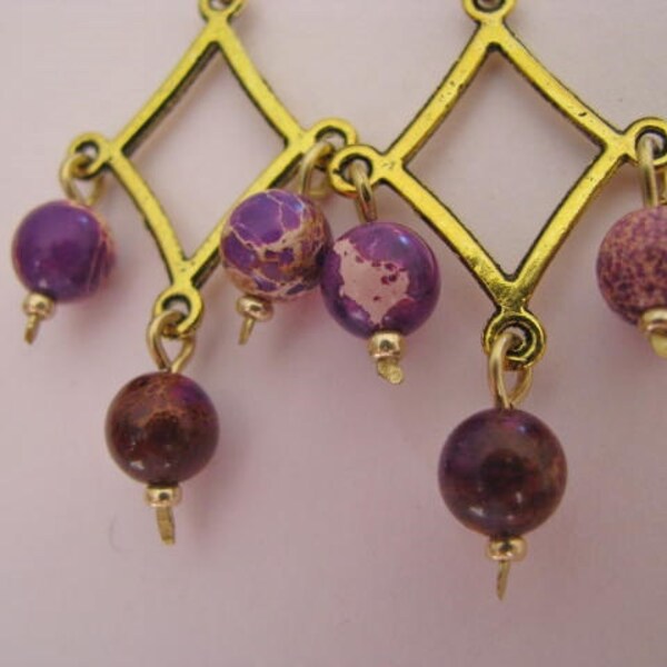 Purple Magnesite Chandelier Earrings, Lavender Chandelier Earrings, Mosaic Magnesite Earrings