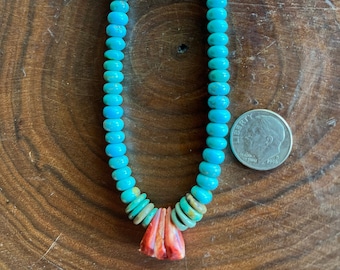 Turquoise Jacla Necklace Sundance Style 24 inches long Spiny Oyster & Natural Blue Stone Southwestern Western Jaclas