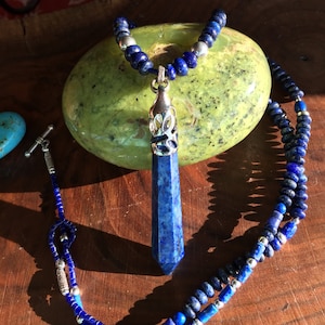 Lapis Lazuli Sundance Style Pendant Necklace .925 Sterling Silver 24 inches long Bohemian Toggle Clasp Pendulum Point
