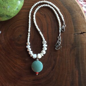 Hand Carved Jade Pendant Necklace: Freshwater Pearls, Thai Silver, Good Luck Symbols