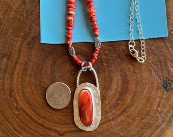 Spiny Oyster Shell Pendant Necklace: Sterling & Thai Silver, Southwestern Style