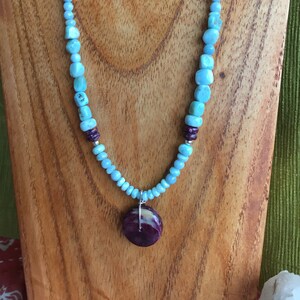 Anhänger aus der Spiny Oyster Oyster, Larimar, Sterlingsilber, 50 cm