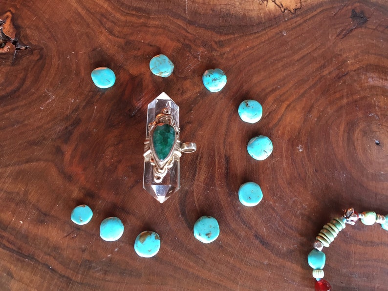 Exotic Crystal with Malacite and Silver Magnifying Blessings Positive Energy Pendant Bohemian Boho Beautiful Unique Spiritual Celestial